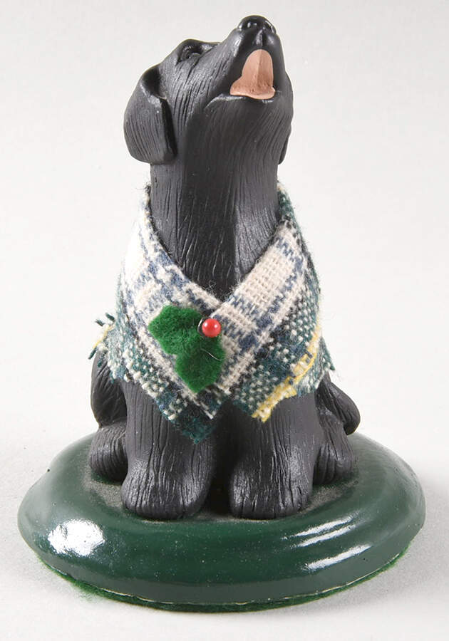 Singing Dogs Black Labrador With Green Plaid Scarf - No Box by Byers' Choice Ltd-1