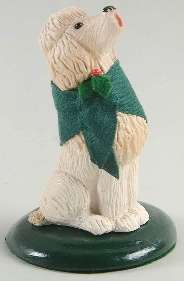 Singing Dogs White Poodle With Green Bow - No Box by Byers' Choice Ltd-1