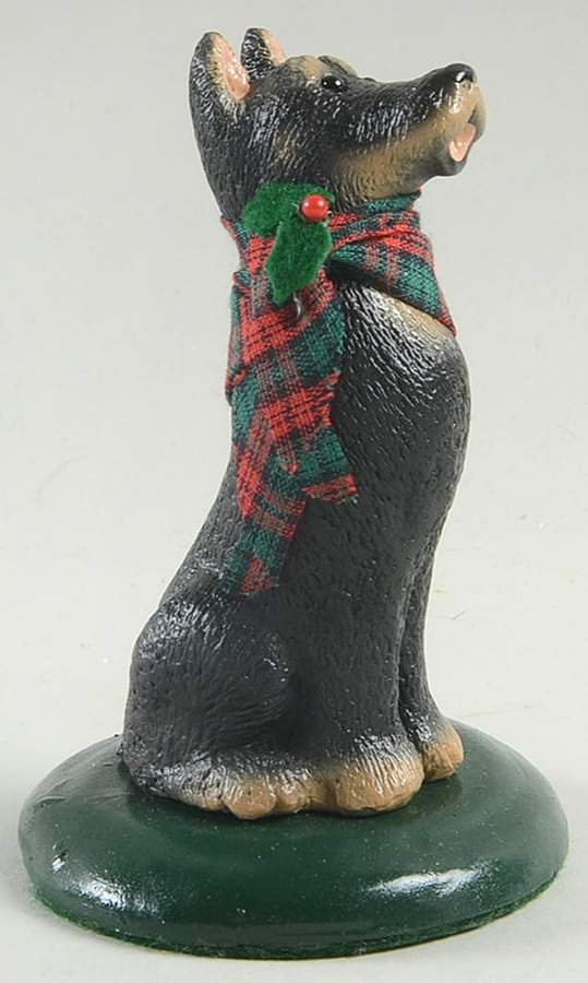 Singing Dogs Doberman With Red & Green Bow - No Box by Byers' Choice Ltd-1