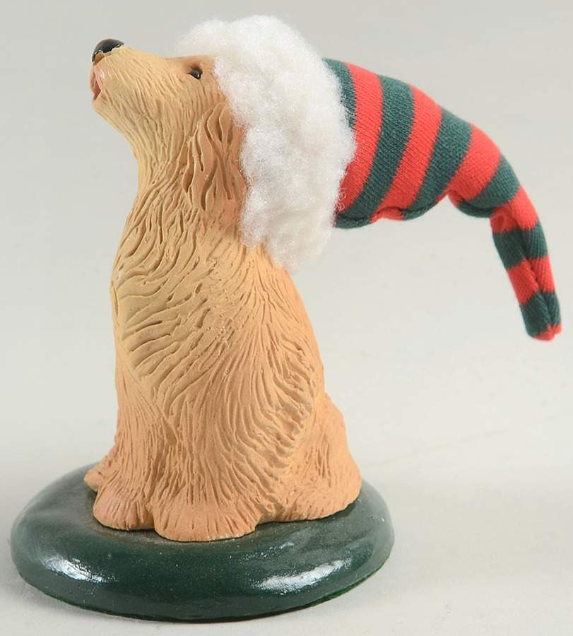 Singing Dogs Golden Retriever With Red & Green Hat - No Box by Byers' Choice Ltd-1