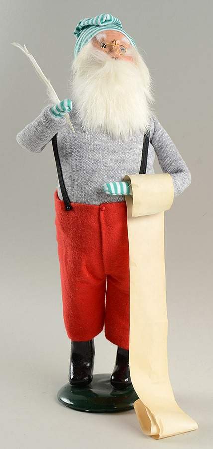 Santa & Mrs Claus Working Santa-Green Stripes - No Box by Byers' Choice Ltd-1