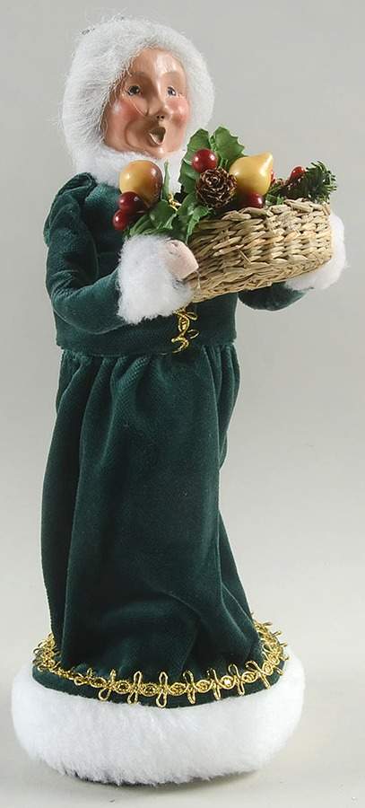 Santa & Mrs Claus Mrs Claus With Fruit Basket-Green Velvet - No Box by Byers' Choice Ltd-1