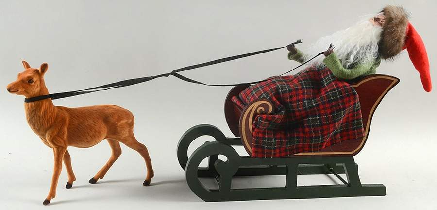 Santa & Mrs Claus Santa In Sleigh-Plaid Blanket-Brown Hat - No Box by Byers' Choice Ltd-1