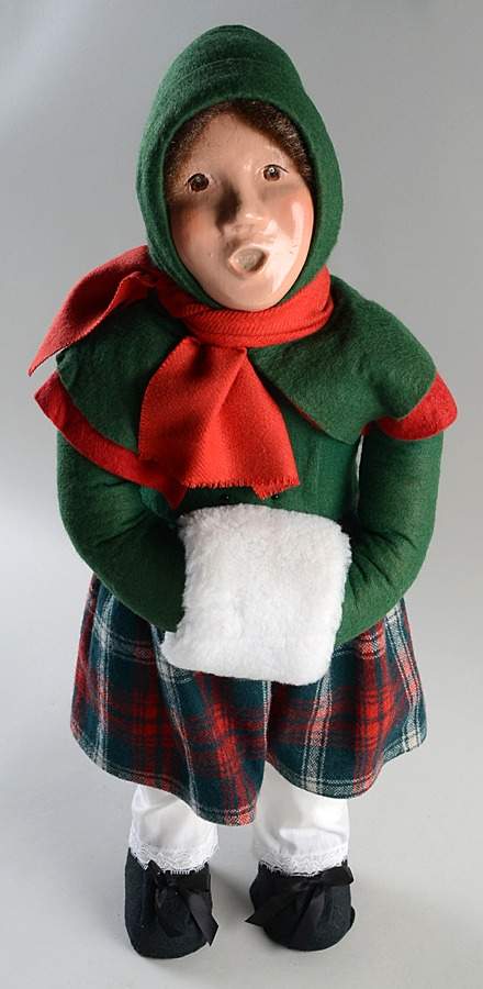 Fireside Display Girl With Muff-Green Coat - No Box by Byers' Choice Ltd-1