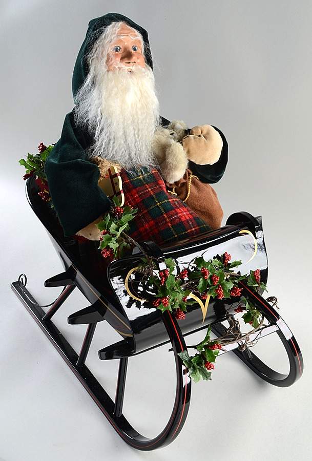 Fireside Display Santa In Sleigh- Green - No Box by Byers' Choice Ltd-1
