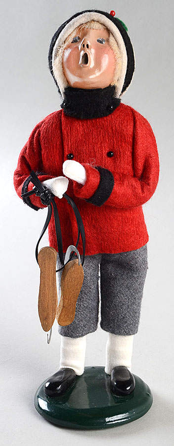 Winter Outdoor Activities Teen Boy With With Skates-Red Coat - No Box by Byers' Choice Ltd-1