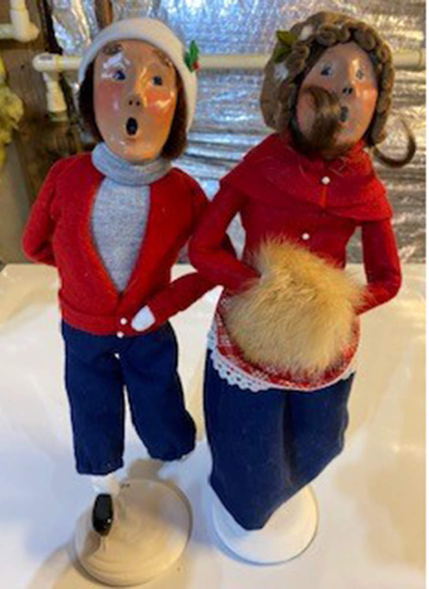 Winter Outdoor Activities Man & Woman Skating-Red Coat - No Box by Byers' Choice Ltd-1