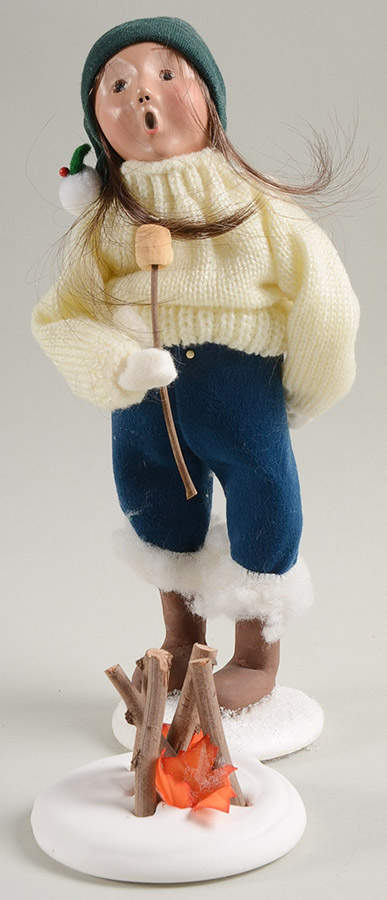 Winter Outdoor Activities Girl Roasting Marshmallow-White Sweater - No Box by Byers' Choice Ltd-1