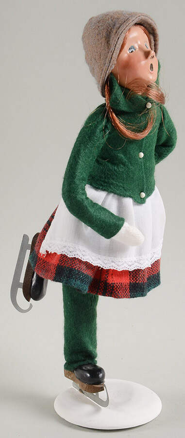 Winter Outdoor Activities Skater Girl-Green Coat/Plaid Skirt - No Box by Byers' Choice Ltd-1