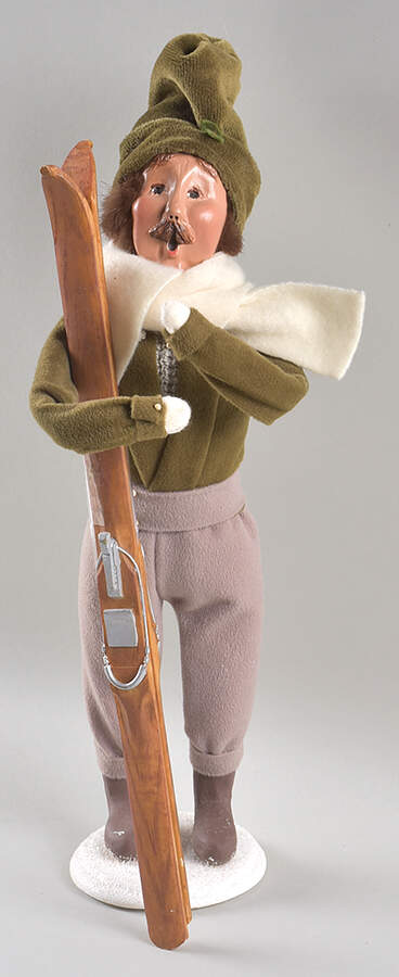 Winter Outdoor Activities Mustache Man With Skates-Green Coat  - No Box by Byers' Choice Ltd-1