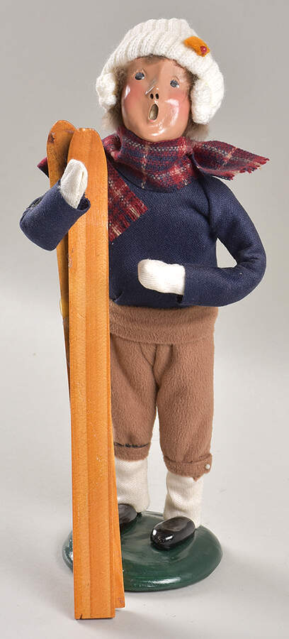 Winter Outdoor Activities Boy With Skis-Blue Sweater/Tan Pants - No Box by Byers' Choice Ltd-1