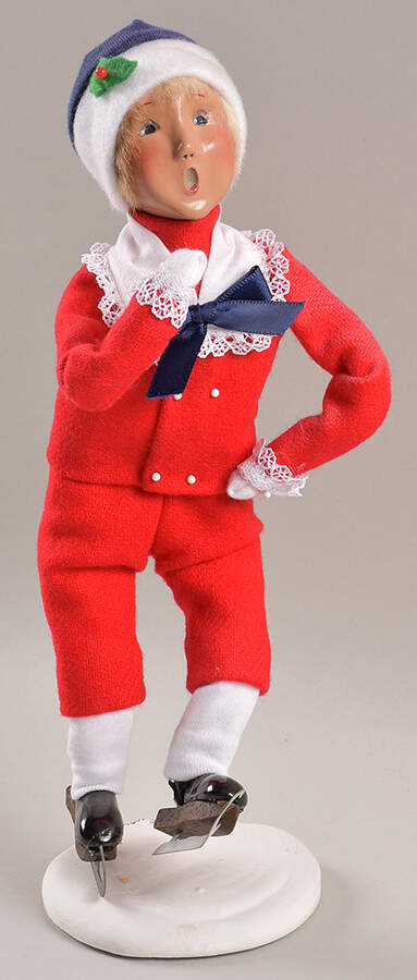 Winter Outdoor Activities Boy With Skates-Red Coat - No Box by Byers' Choice Ltd-1