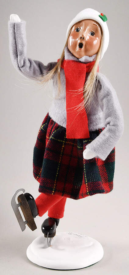 Winter Outdoor Activities Skater Girl-Grey Coat,Plaid Skirt - No Box by Byers' Choice Ltd-1
