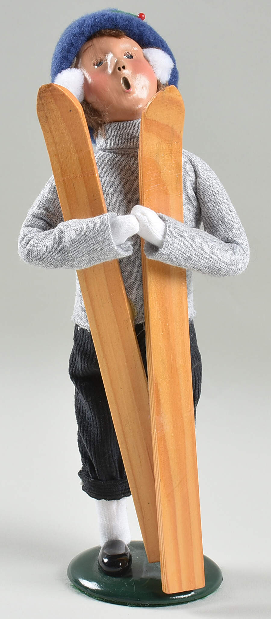 Winter Outdoor Activities Boy With Skis - Gray Sweater - No Box by Byers' Choice Ltd-1