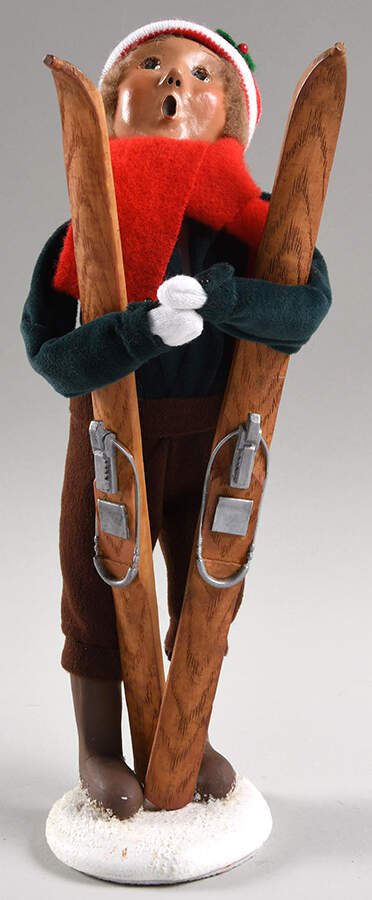 Winter Outdoor Activities Boy With Skis-Green - No Box by Byers' Choice Ltd-1