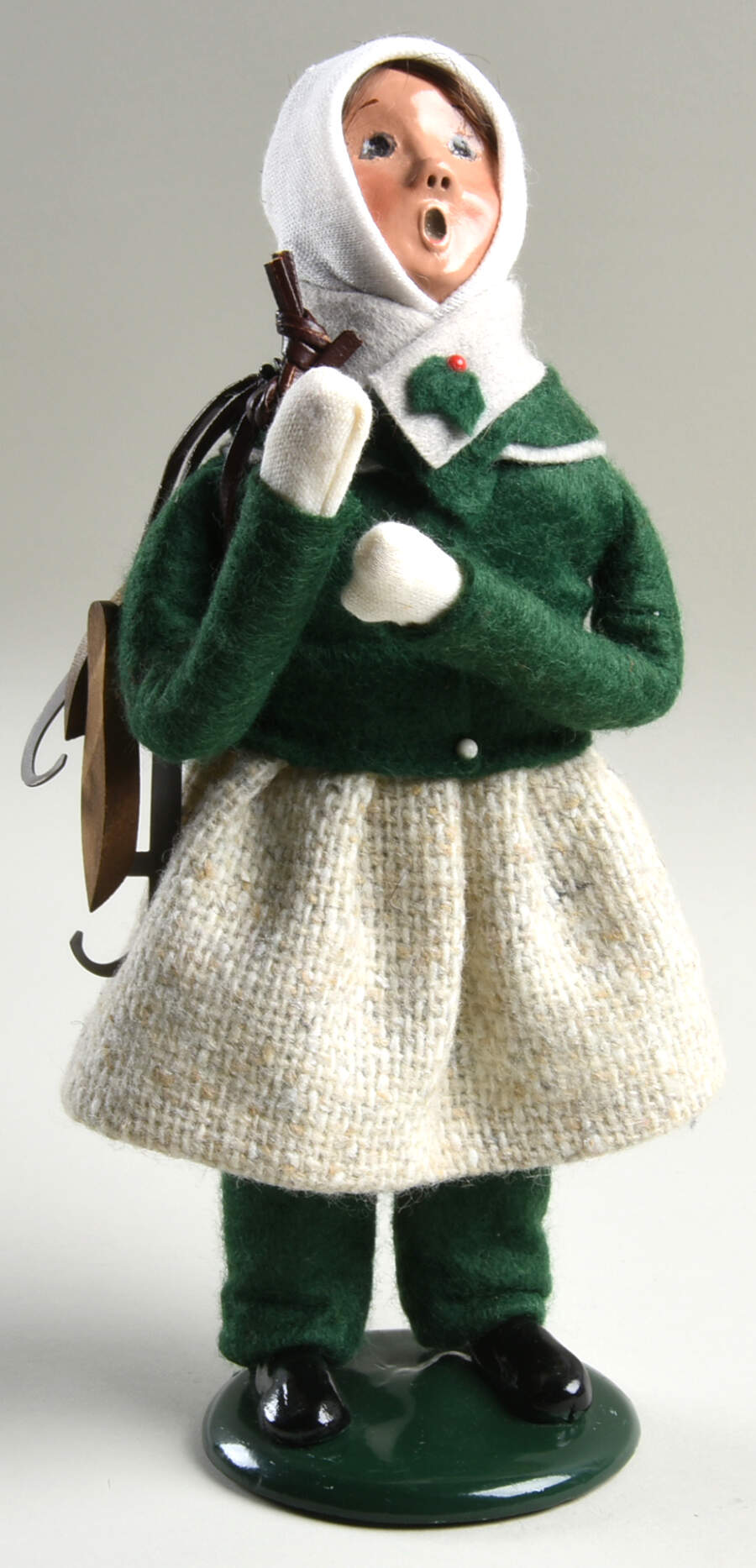 Winter Outdoor Activities Girl With Skates-Green Coat,Pants - No Box by Byers' Choice Ltd-1