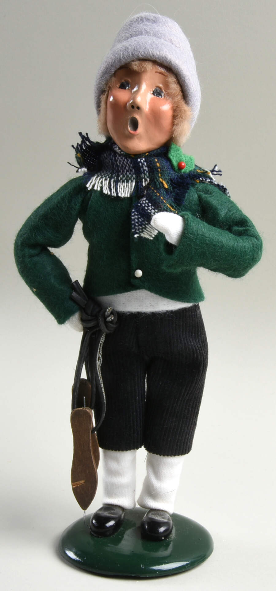Winter Outdoor Activities Boy With Skates-Green Coat,Black Coat - No Box by Byers' Choice Ltd-1