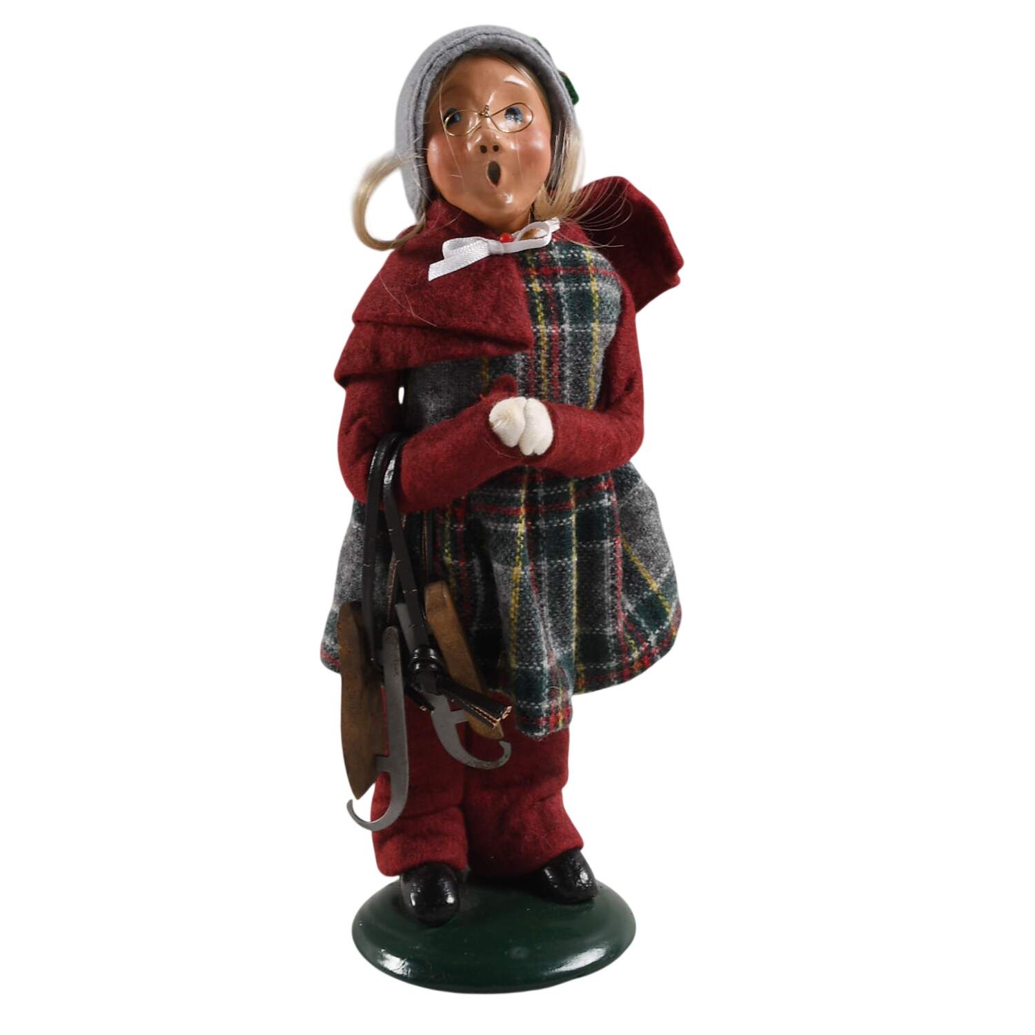 Winter Outdoor Activities Girl With Skates-Burgundy Pants - No Box 233 by Byers' Choice Ltd-1