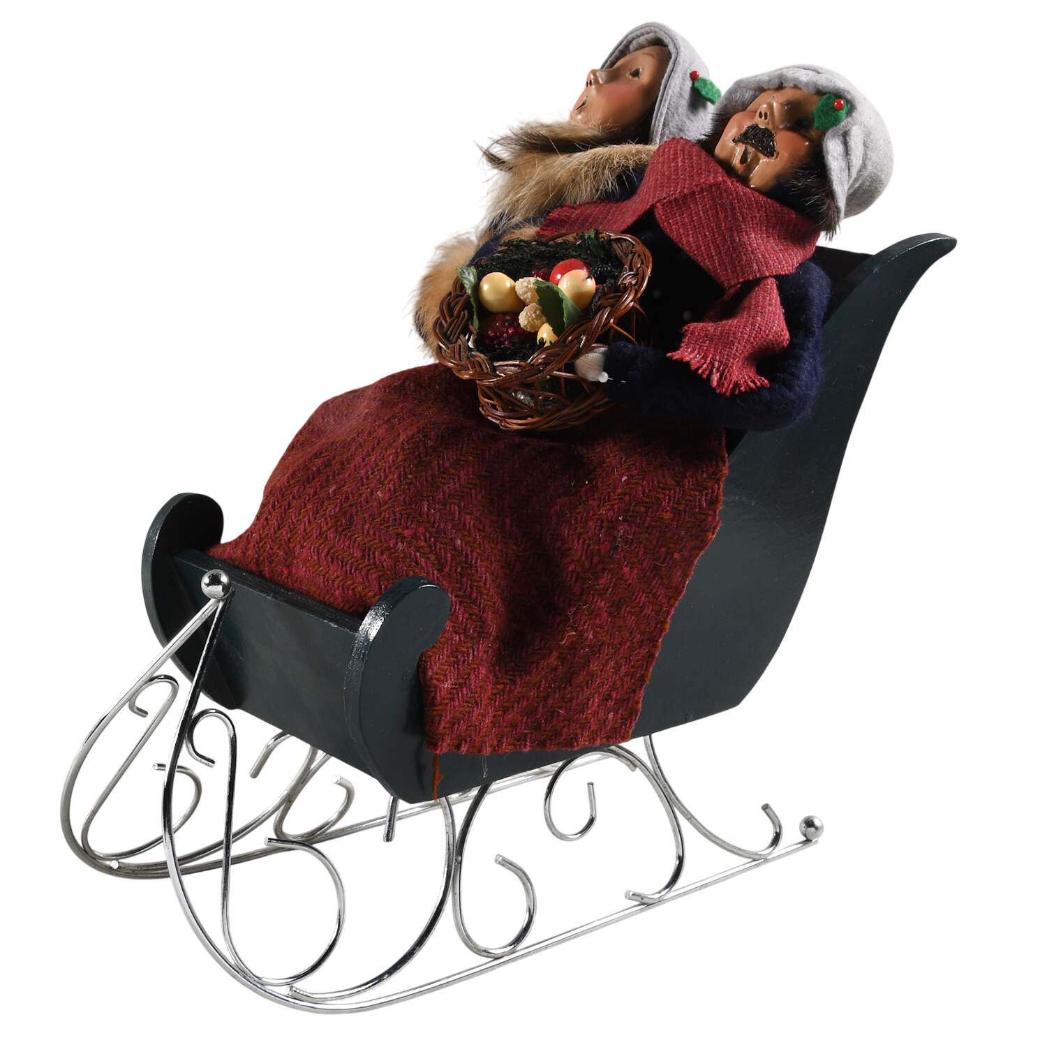 Winter Outdoor Activities Couple In Sleigh-Fruit Basket - No Box by Byers' Choice Ltd-1