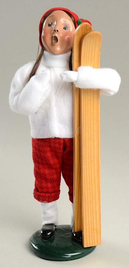 Winter Outdoor Activities Girl With Skis-White Sweater-Red Hat - No Box by Byers' Choice Ltd-1