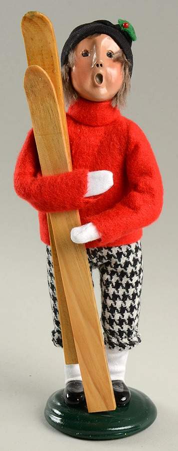 Winter Outdoor Activities Boy With Skis-Black&White Pants - No Box by Byers' Choice Ltd-1