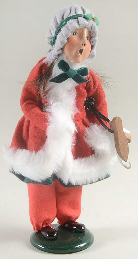 Winter Outdoor Activities Girl With Skates-Red Coat-Grey Hat - No Box by Byers' Choice Ltd-1