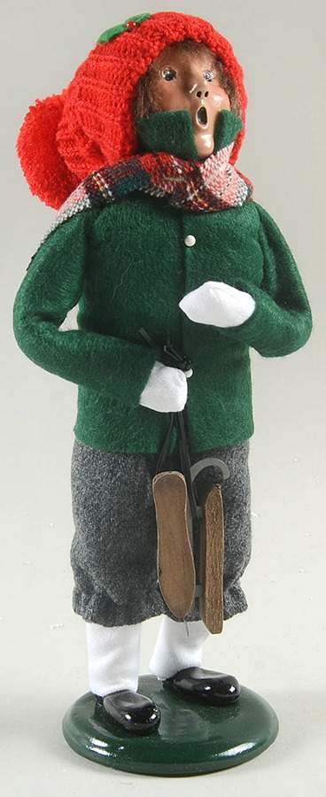 Winter Outdoor Activities Boy With Skates-Green Coat-Red Cap - No Box by Byers' Choice Ltd-1