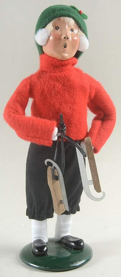 Winter Outdoor Activities Boy With Skates-Black Pants-Green Cap - No Box by Byers' Choice Ltd-1