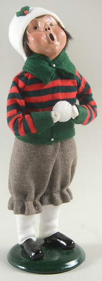 Winter Outdoor Activities Boy Holding Snowball-Striped Shirt - No Box by Byers' Choice Ltd-1