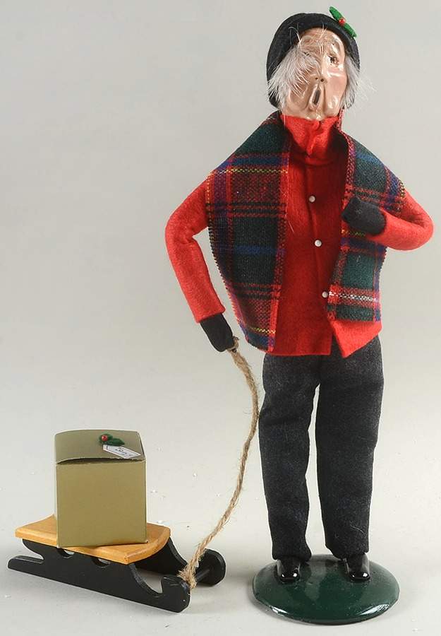 Winter Outdoor Activities Grandfather With Gift On Sled - No Box by Byers' Choice Ltd-1