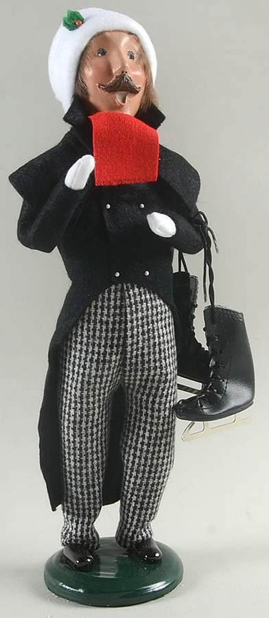 Winter Outdoor Activities Man With Skates-Black Coat-Red Scarf - No Box by Byers' Choice Ltd-1