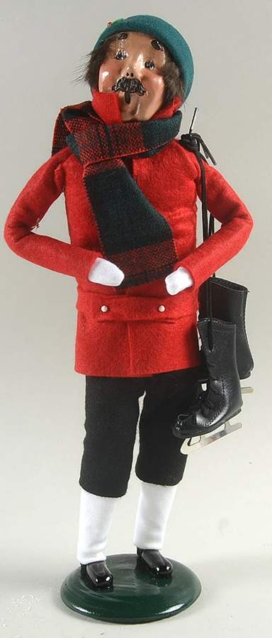 Winter Outdoor Activities Man With Skates-Red Coat-Green Hat - No Box by Byers' Choice Ltd-1