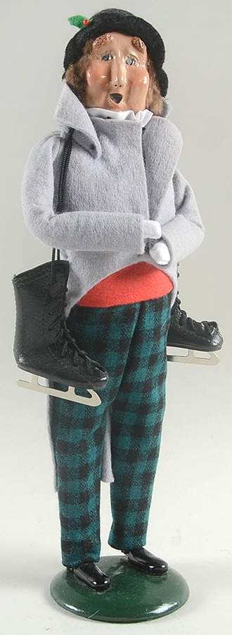 Winter Outdoor Activities Man With Skates-Grey Coat - No Box by Byers' Choice Ltd-1