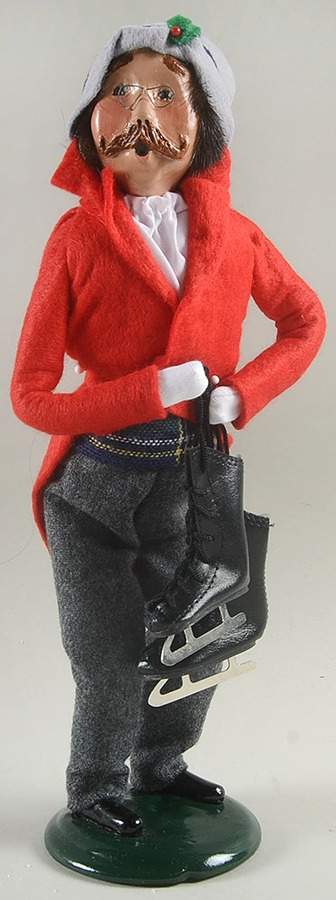 Winter Outdoor Activities Mustache Man With Skates-Red Coat - No Box by Byers' Choice Ltd-1