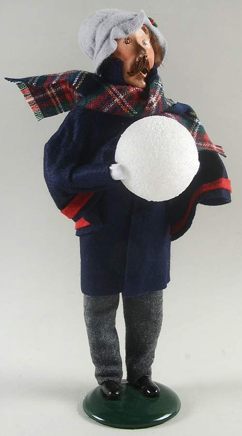 Winter Outdoor Activities Man Building Snowman-Blue Coat - No Box by Byers' Choice Ltd-1