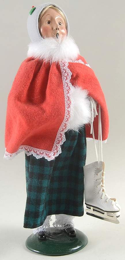 Winter Outdoor Activities Woman With Skates-Red Cape-White Muff - No Box by Byers' Choice Ltd-1