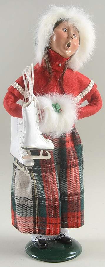 Winter Outdoor Activities Woman With Skates-White Muff-Green Hat - No Box by Byers' Choice Ltd-1