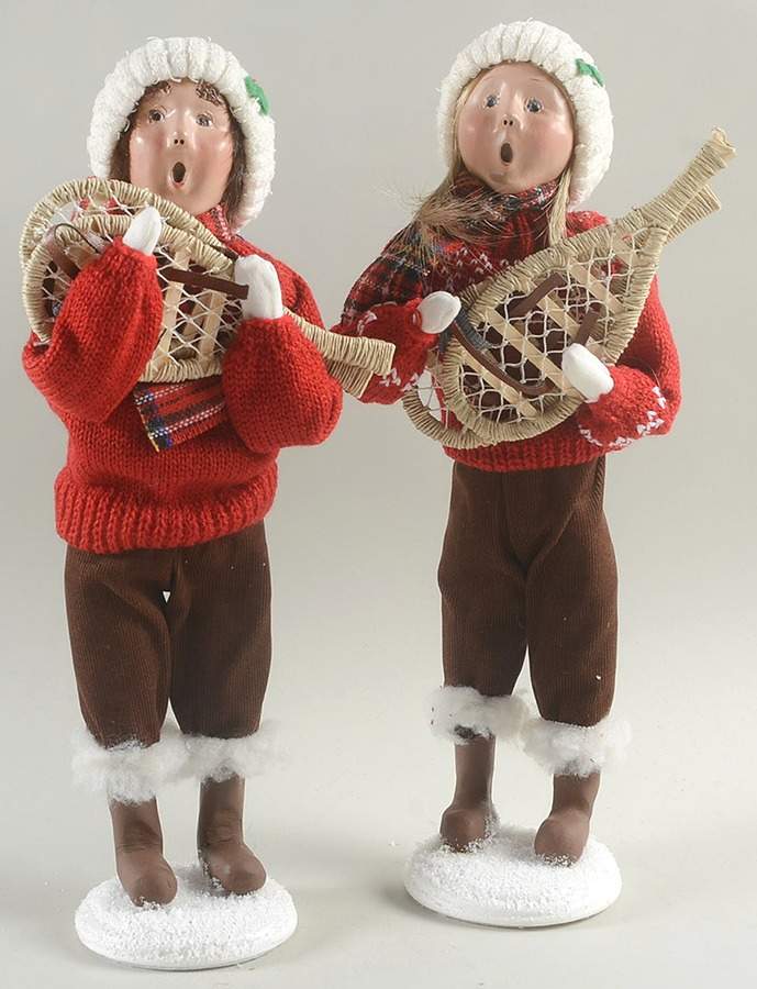Winter Outdoor Activities Couple With Snowshoes-White Hats - No Box by Byers' Choice Ltd-1