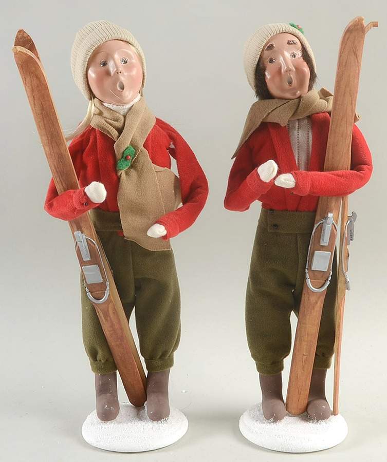 Winter Outdoor Activities Couple With Skis-Brown Scarf - No Box by Byers' Choice Ltd-1