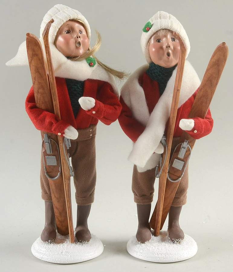 Winter Outdoor Activities Boy & Girl Pair With Skis-White Scarf - No Box by Byers' Choice Ltd-1