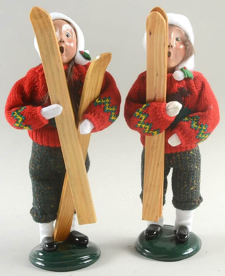 Winter Outdoor Activities Boy & Girl Pair With Skis-Red Sweater - No Box by Byers' Choice Ltd-1