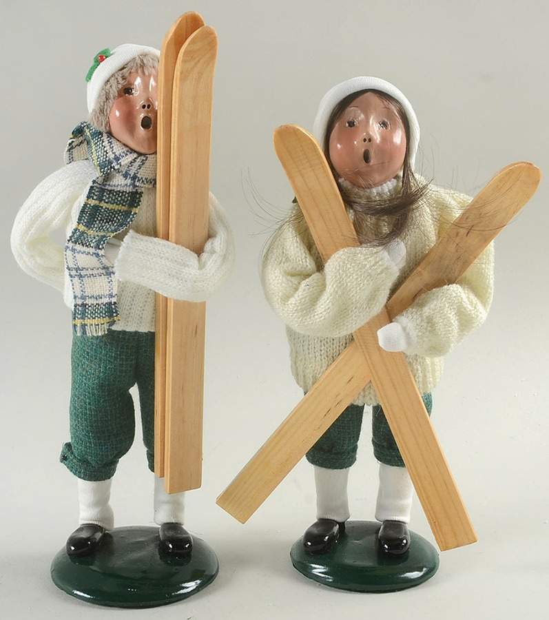 Winter Outdoor Activities Boy & Girl With Skis-White Sweater - No Box by Byers' Choice Ltd-1