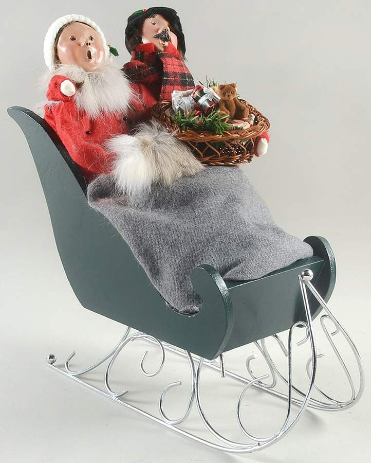 Winter Outdoor Activities Couple In Sleigh-Grey Blanket - No Box by Byers' Choice Ltd-1