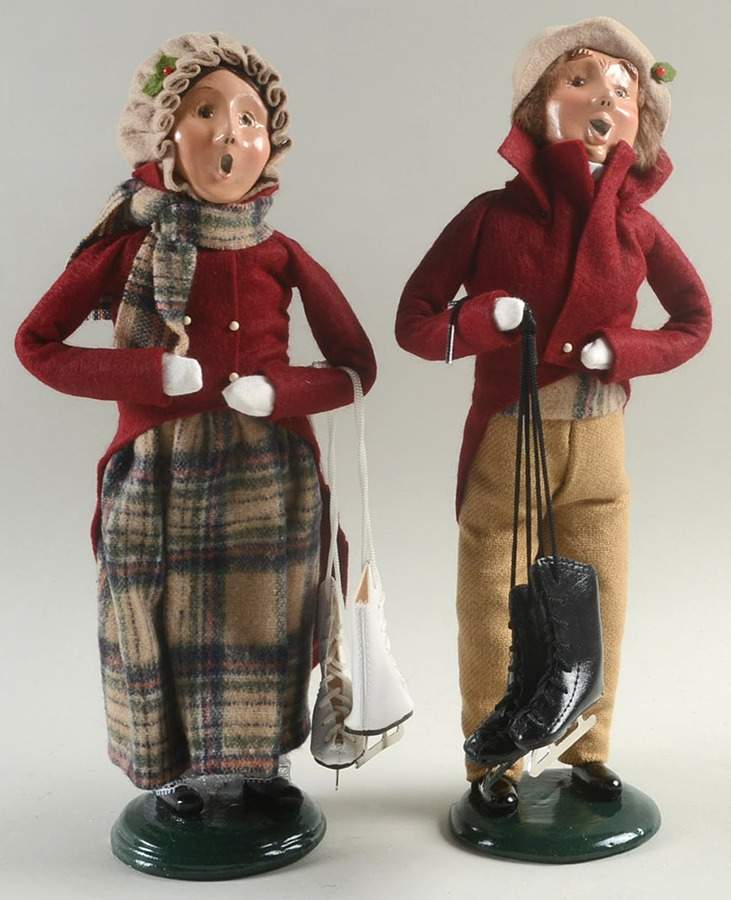 Winter Outdoor Activities Couple With Skates-Red/Brown - No Box by Byers' Choice Ltd-1