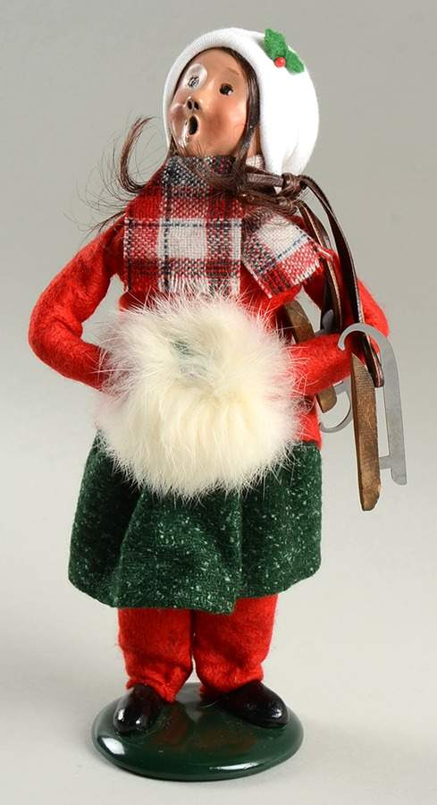 Winter Outdoor Activities Girl With Skates & Muff-Red Coat - No Box by Byers' Choice Ltd-1