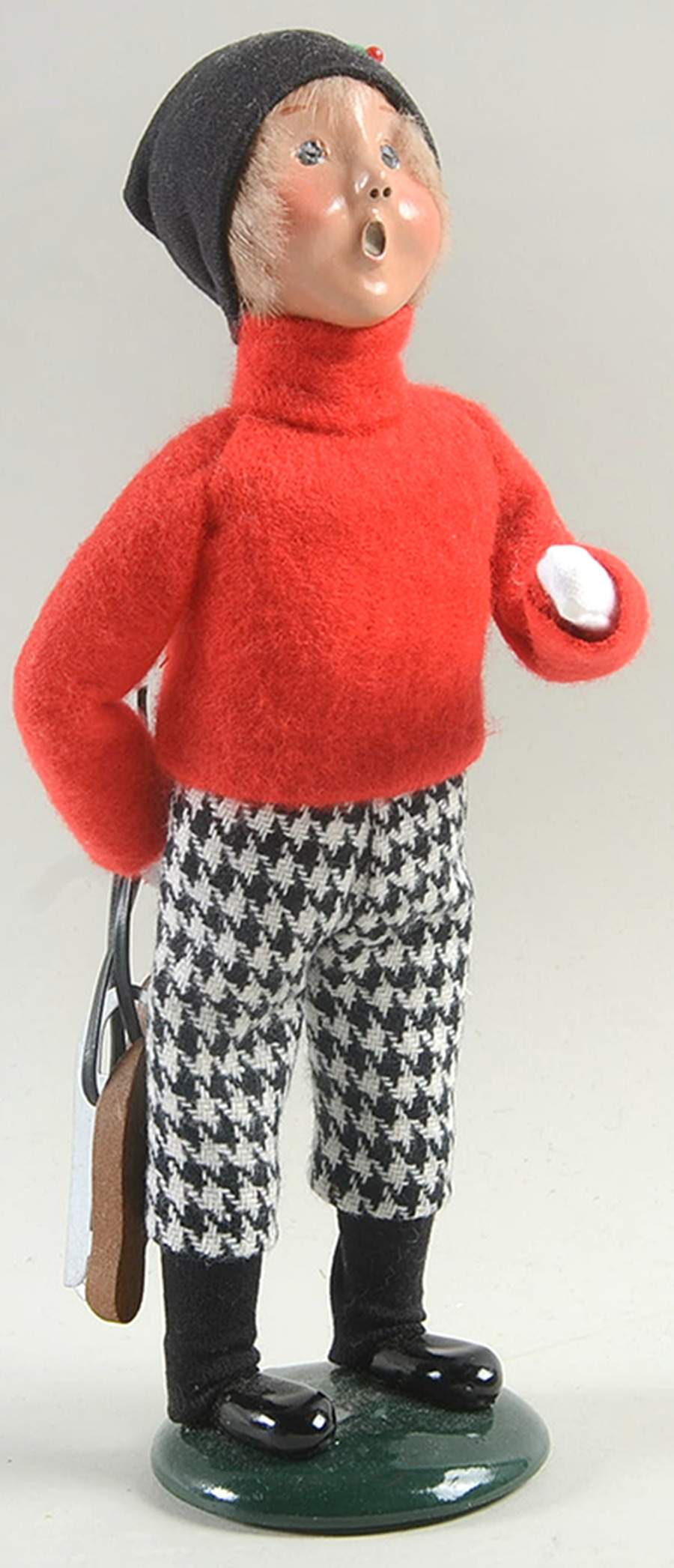 Winter Outdoor Activities Boy With Skates-Red Shirt-Houndstooth Pa - No Box by Byers' Choice Ltd-1