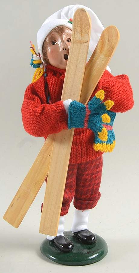 Winter Outdoor Activities Boy With Skis-Red Sweater - No Box by Byers' Choice Ltd-1