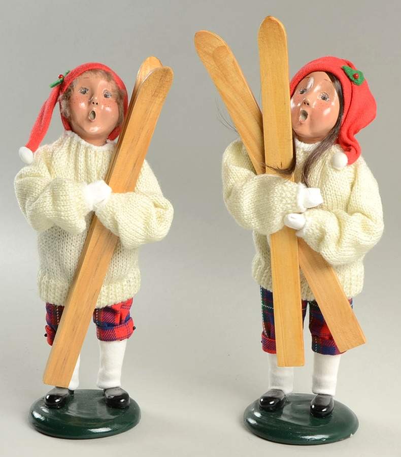 Winter Outdoor Activities Boy & Girl Pair With Skis-White Sweaters - No Box by Byers' Choice Ltd-1