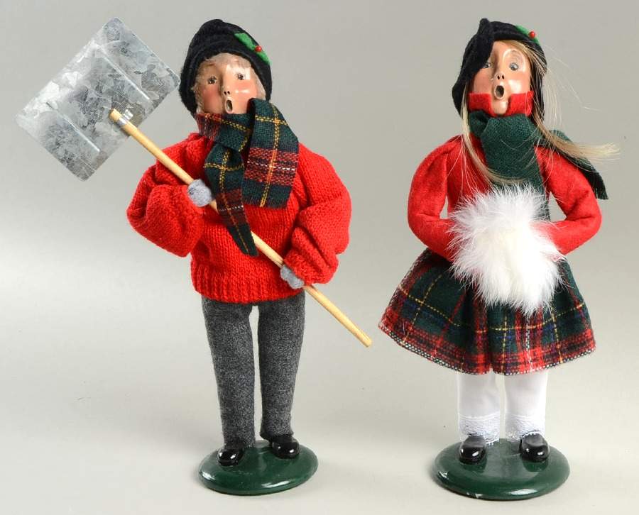 Winter Outdoor Activities Boy And Girl Shoveling Snow-Red Coats - No Box by Byers' Choice Ltd-1