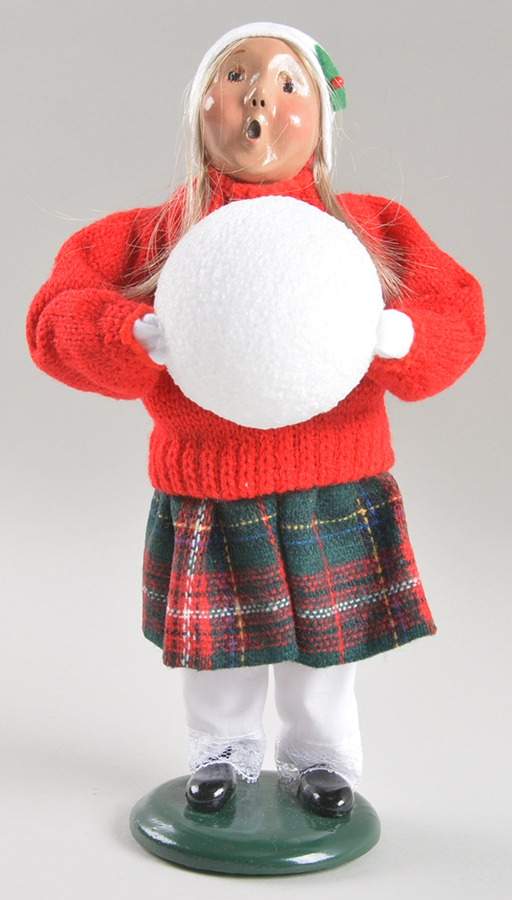 Winter Outdoor Activities Girl With Snowball-Red Coat - No Box by Byers' Choice Ltd-1